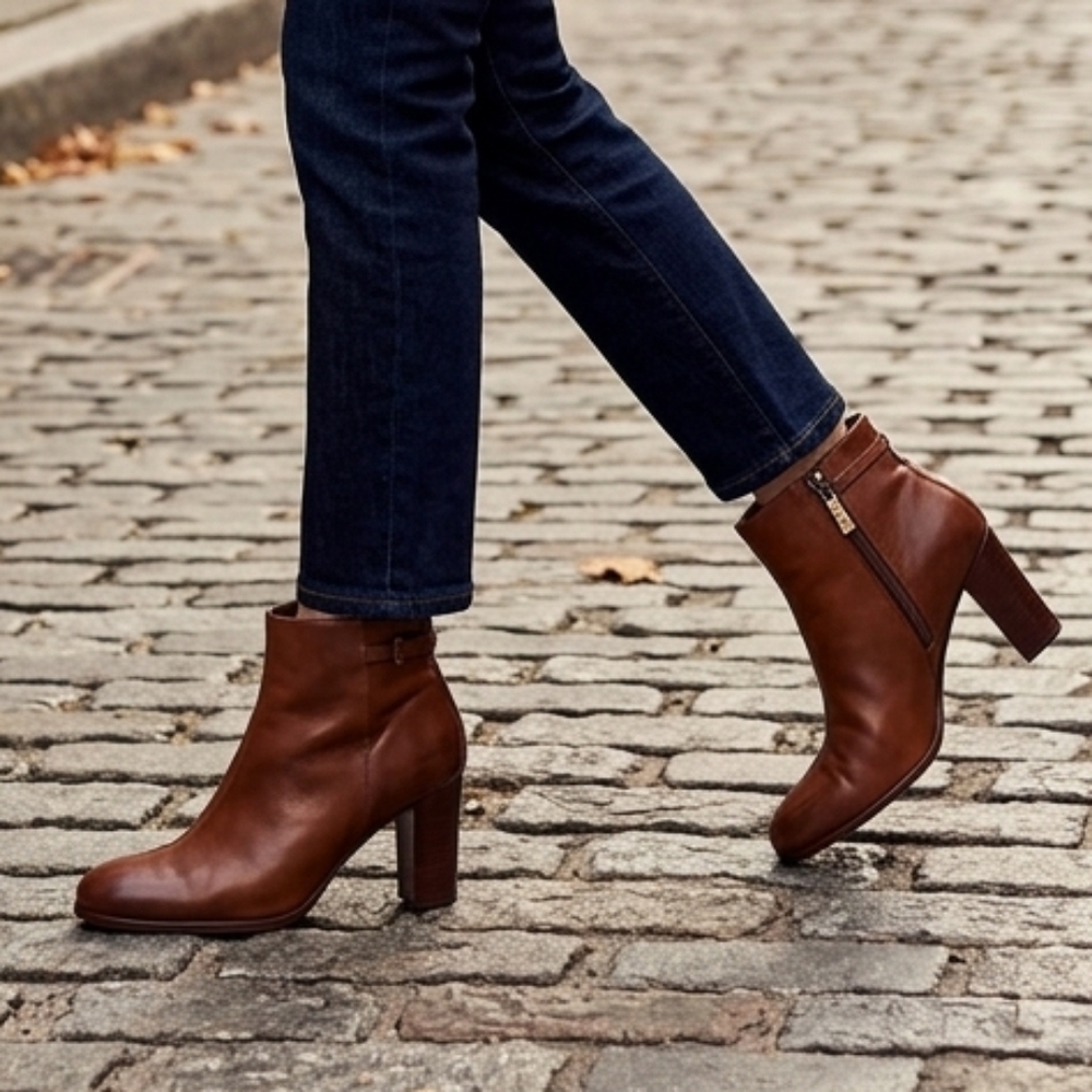 KIMEL Cognac Genuine Leather Booties